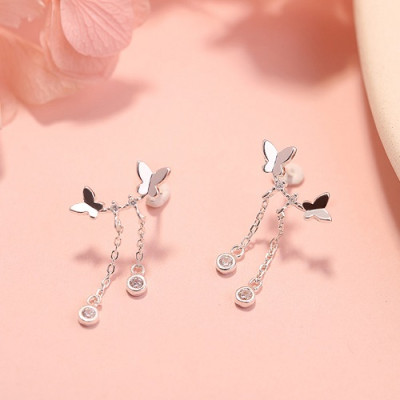 Bông sát tai S925 con bướm đá tòng teng