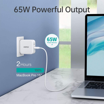 Adapter Củ Sạc Nhanh GaN 65W 1 Cổng USB, 1 Cổng Type C CHOETECH PD8002 Kèm Cáp Type C 65W Sạc Cho Macbook, Laptop, Smartphone - Hàng Chính Hãng