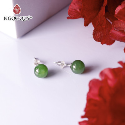 Bông tai bạc hạt đá ngọc bích mệnh hỏa, mộc - Ngọc Quý Gemstones