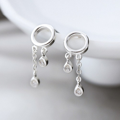 Bông sát tai S925 tròn hai hạt đá 