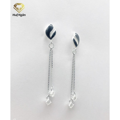 Bông tai bạc Ý 925 Huệ Ngân - Chiếc lá dáng dài ZCE15117