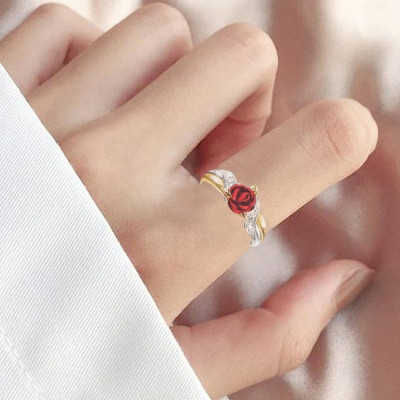 Combo Nhẫn Hoa Hồng, khắc chìm chữ  " Yêu em mãi mãi ", Chất liệu hợp kim, Kèm túi đựng Cung Hỷ