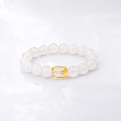 Vòng tay Mã não trắng 10mm + Thạch anh vàng