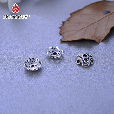 Combo 5 cái charm bạc chup hạt hoa văn - Ngọc Quý Gemstones