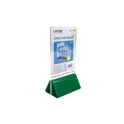 Kệ menu nhà hàng, Standee mica để bàn, Bảng quét mã QR Code, Kệ mica 2 mặt Enter E10-A 100x150mm đế lùa uốn chân chữ A