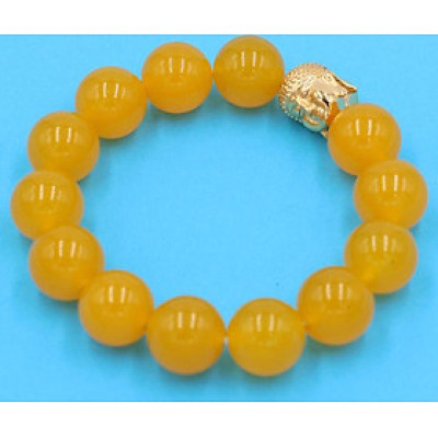 Chuỗi đeo tay thạch anh vàng 14 ly - cẩn hạt Như Lai inox vàng VTVNLV14 - hợp mệnh Kim, mệnh Thổ