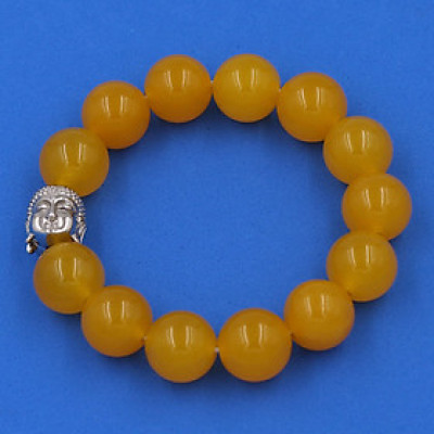 Vòng đeo tay Thạch Anh Vàng 14 ly cẩn hạt Phật A Di Đà inox bạc VTAVNLT14 - hợp mệnh Kim, mệnh Thổ