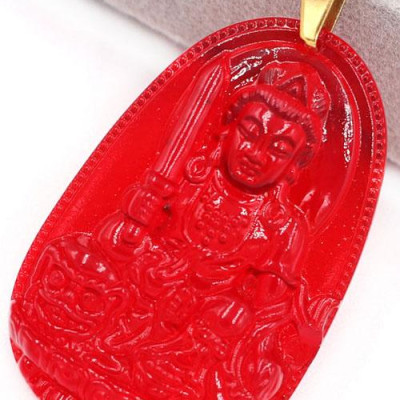 Dây chuyền mặt Văn Thù Bồ Tát Pha Lê Đỏ size nhỏ 3cm - phật bản mệnh tuổi Mão