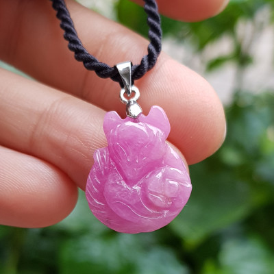 Mặt dây chuyền Hồ Ly đá Ruby bọc bạc kèm dây y hình
