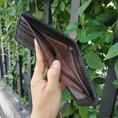 Ví Da Cá Sấu Nguyên Con 2 Mặt Đan Viền Thủ Công Rất Đẹp - Rất Bền