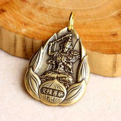Dây chuyền mặt Phật Văn Thù Bồ Tát hoa sen bằng đồng - MV02