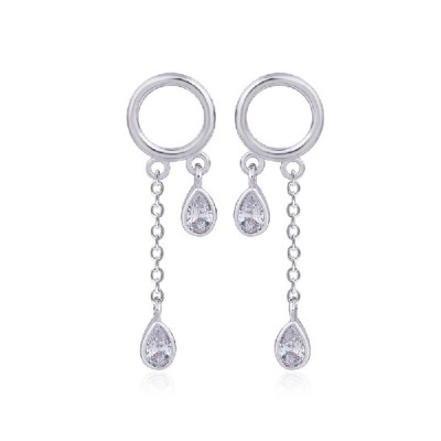 Bông sát tai S925 tròn hai hạt đá 