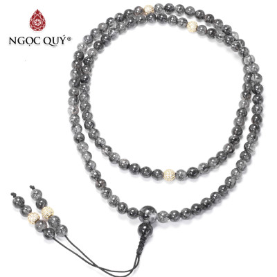 Chuỗi 108 hạt thạch anh tóc đen mệnh thủy, mộc - Ngọc Quý Gemstones