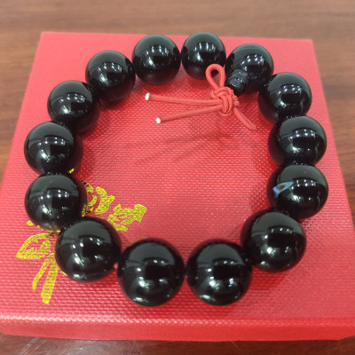 Vòng tay đá mã não đen 14 ly, vòng tay chuỗi hạt phong thủy