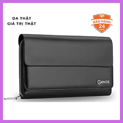 Ví Nam Cầm Tay Chính Hãng Clutch Da Hàng Hiệu GENCE HT04 Da Bò Cao Cấp Màu Đen