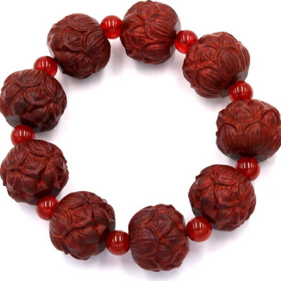 Vòng tay chuỗi hạt hoa sen gỗ trắc đỏ HSDCT38