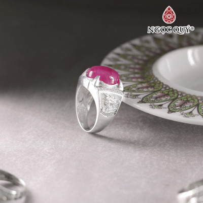 Nhẫn bạc nam mặt đá Ruby 14x11mm Ni18 mệnh hỏa, thổ - Ngọc Quý Gemstones