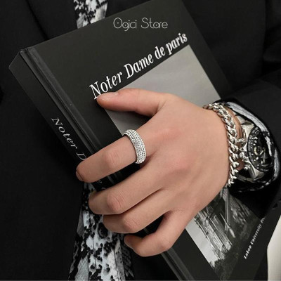 Nhẫn nam nữ thép không gỉ thời trang, Nhẫn nam họa tiết đính đá lấp lánh phong cách thanh lịch