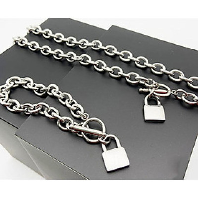 Set vòng tay và vòng cổ chain titan bản đại khoá phong cách đường phố