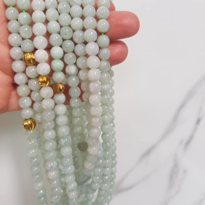SỢI DÂY CHUỖI 108 HẠT CÓ VIÊN BI VÀNG MỚI ĐẸP ĐEO CỔ HAY NIỆM TỊNH TÂM ĐÁ CẨM THẠCH TỰ NHIÊN SIZE HẠT 7MM MÀU XANH NGỌC NHẸ BÓNG ĐẸP LẮM Ạ