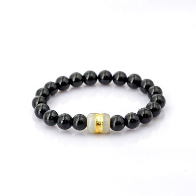 Vòng tay phong thủy Mã não đen bóng 8mm + Lu