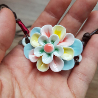 Vòng cổ gốm Vintage hoa 3D thời trang VGOM39