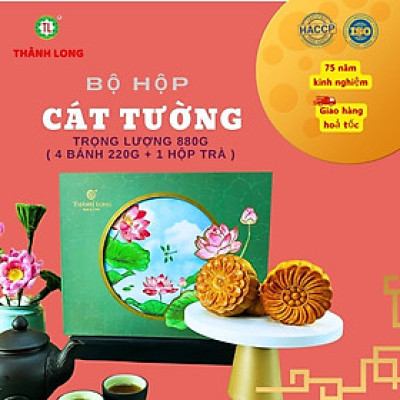 Hộp bánh trung thu cao cấp 4 bánh 2 trứng 220g - Cát Tường - Thành Long 880g - tặng 1 hộp trà - Việt Nam