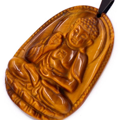Mặt dây chuyền Phật A Di Đà đá mắt hổ 3.8cm - Phật bản mệnh tuổi Tuất, Hợi - Mặt size nhỏ