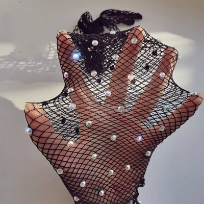 Găng tay sang chảnh màu đen dạng lưới đính đá lấp lánh cho Cô dâu và Dạ hội, đi tiệc, sự kiện, lễ hội MS: 42951