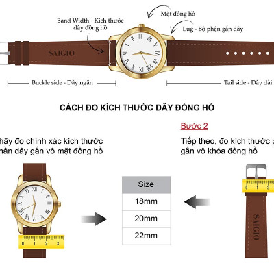Dây Đồng Hồ Da Bò Cao Cấp, Kiểu Dáng Cổ Điển - Chỉ Trắng, Mặt Lót Chống Thấm Mồ Hôi, Tích Hợp Lớp Gia Cố Chống Giãn Đặc Biệt, Phụ Kiện Khóa và Chốt Bằng Thép Không Gỉ 316L - Hàng Chính Hãng SAIGIO