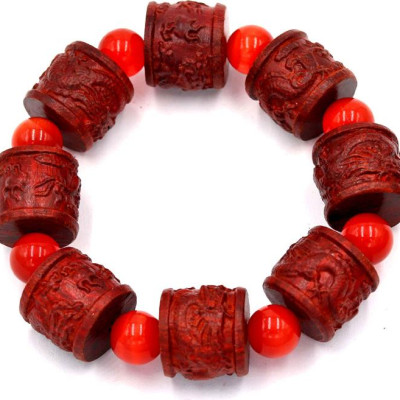 Vòng tay chuỗi hạt trụ rồng gỗ trắc đỏ TRDTM5