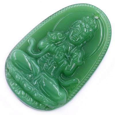 Mặt dây chuyền Phật Đại nhật như lai đá xanh 2.2 x 3.6cm ( size trung ) kèm vòng cổ dây cao su xanh lá + móc inox, Phật bản mệnh