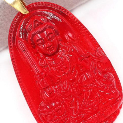 Dây chuyền mặt Văn Thù Bồ Tát Pha Lê Đỏ size nhỏ 3cm - phật bản mệnh tuổi Mão