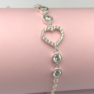 Vòng , Lắc Tay Nữ Bạc 925 Trái Tim Đính Đá Cao Cấp Bạc Hiểu Minh LTU581
