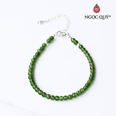 Vòng tay đá diopside hạt mini khóa bạc mệnh hỏa, mộc - Ngọc Quý Gemstones