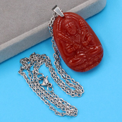 Vòng cổ Hư Không Tạng bồ tát - thạch anh đỏ 3.6cm DITTOB6 - dây inox bạc - tuổi Sửu, Dần