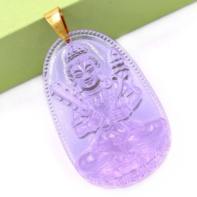Mặt dây chuyền Hư Không Tạng Bồ Tát thủy tinh tím 3.6cm - phật bản mệnh tuổi Sửu, Dần - mặt size nhỏ