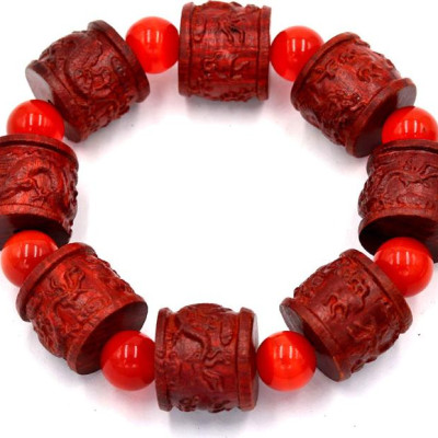 Vòng tay chuỗi hạt trụ rồng gỗ trắc đỏ TRDTM5