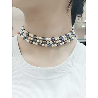 Chuỗi ngọc trai Akoya mix màu ngọc trắng và ngọc đen ánh tím (DNT0113) - MOON Jewelry