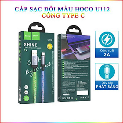 Cáp Sạc Nhanh Dành Cho Hoco U112 Shine 3A Đèn Led Đổi Màu Cổng Type C Dây Dài 1M Hàng Chính Hãng