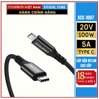 Cáp Choetech XCC-1007 Sạc Nhanh Type C To Type C 100W Thunderbolt 3.1 GEN 2  dài 2M (Hàng chính hãng)