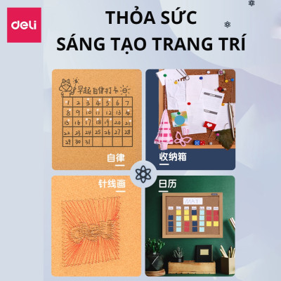 Bảng Ghim Lie Gỗ Bần Khung Gỗ Kết Hợp Bảng Từ Trắng Bút Lông Deli - Treo Dán Tài Liệu Bảng Note Treo Tường Dán Ghi Chú Thông Báo Tranh Ảnh Tặng Kèm Phụ Kiện - Nhiều kích cỡ