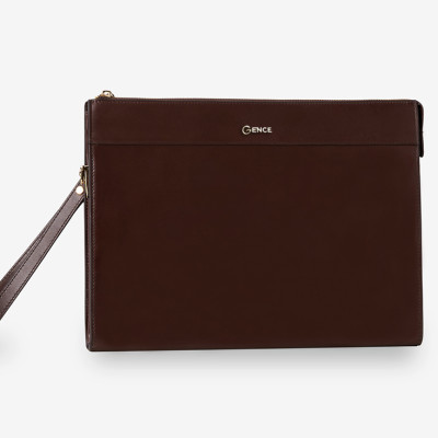 Ví Da Cầm Tay Nam Clutch Đựng Tài Liệu GENCE CL05 Da Bò Cao Cấp Màu Nâu Đỏ