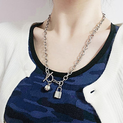 Vòng cổ dây chuyền gắn ổ khoá unisex