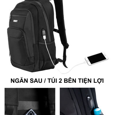 Balo nam đi học đi làm đựng laptop 17inch màu đen trơn size lớn 0212