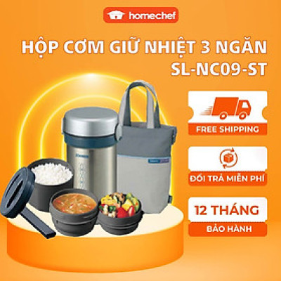 Hộp cơm giữ nhiệt 3 ngăn Zojirushi SL-NC09-ST 0.84L sản xuất tại Thái Lan
