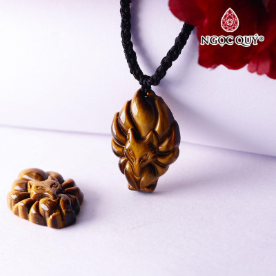 Mặt dây chuyền hồ ly 9 đuôi đá mắt hổ vàng nâu 8x20x31mm mệnh thổ, kim - Ngọc Quý Gemstones