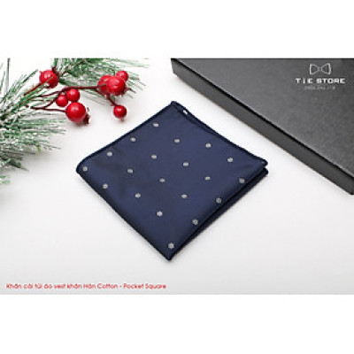 KHĂN CÀI TÚI VEST MÀU XANH CHẤM BI TRẮNG