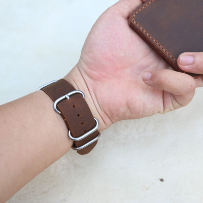 Dây đồng hồ NATO (dây Zulu) da sáp ngựa handmade