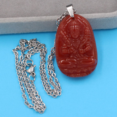 Vòng cổ Hư Không Tạng bồ tát - thạch anh đỏ 3.6cm DITTOB6 - dây inox bạc - tuổi Sửu, Dần